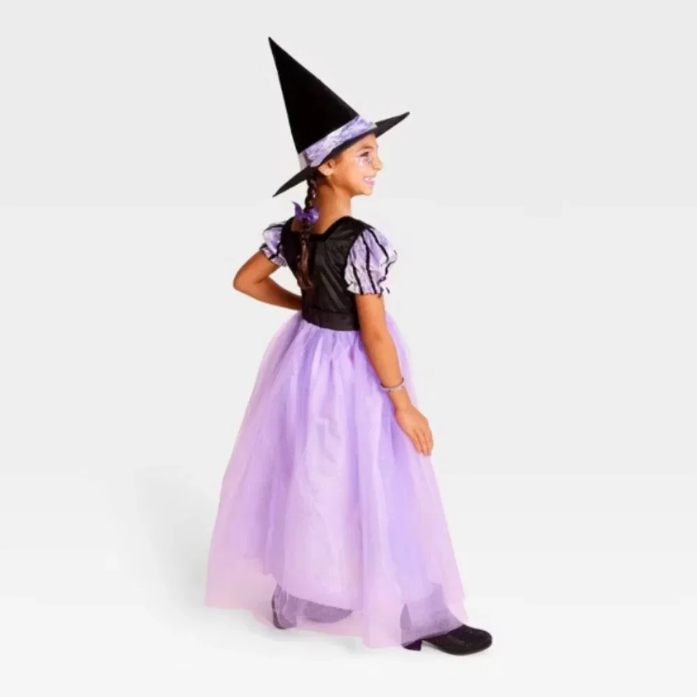 Fancy Witch 10/12 Halloween Costume Purple Dress & Hat Kids Girls